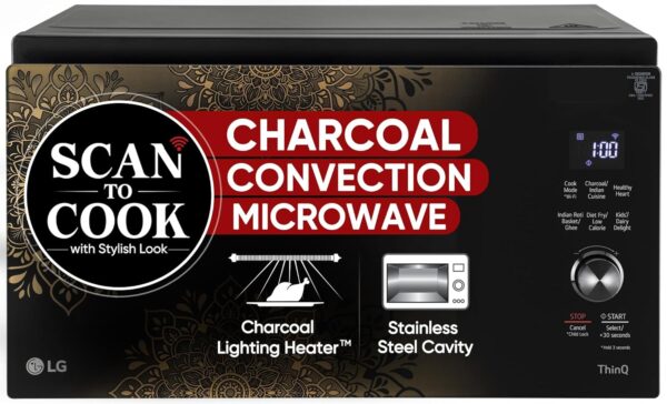 LG 32 L Scan to Cook Wi-Fi Enabled Charcoal Convection Healthy Microwave Oven (MJEN326UIW, Black - Regal Pattern, Heart Friendly Recipes, Pasteurized Milk, Ghee, Diet Fry & 360° Motorised Rotisserie) - Image 2