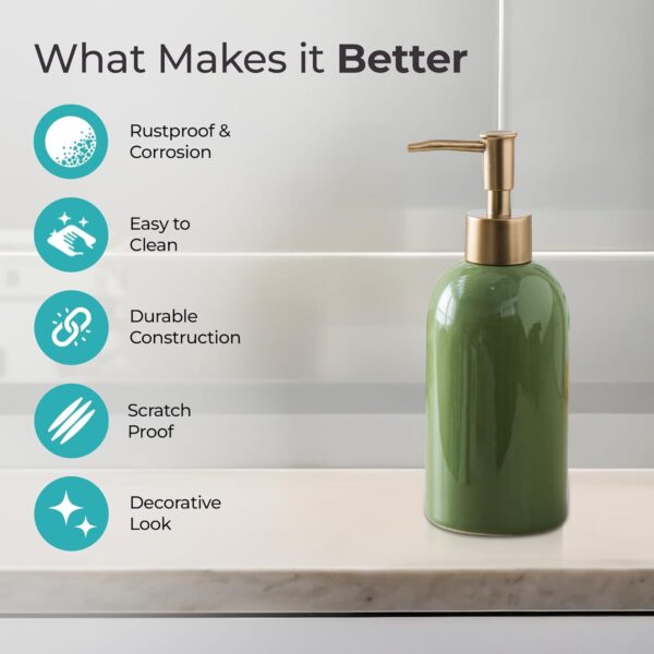 The Better Home 420ml Ceramic Soap Dispenser for wash Basin - Green | Kitchen Accessories Items | Handwash Dispenser Bottle - Image 3