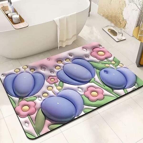 ARURA (LABEL) Non Slip Bath Mat 3D Flower Bathroom Rugs Quick-Drying Bathroom Mats Soft Absorbent Floor Mat Rubber Bathmat – 40 * 60 cm (Style-2) - Image 5