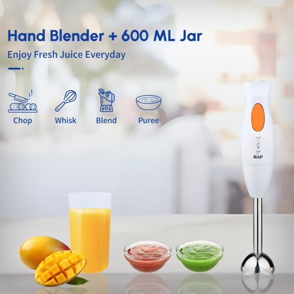 FWQPRA Electric Hand Blender With Blender Jar | 300Watt with Stainless Steel Blades | Powerful Portable Easy Control Grip Stick Mixer | Perfect for Smoothies, Puree Baby Food & Soup | White - Image 3