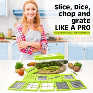 Tekcool 12 in 1 Multipurpose Chopper, Fruits & Vegetable Cutters, Grater Peeler Chipser, Unbreakable Food Grade Body, Easy Push to Clean Button Slicer Dicer, Chopper for Kitchen (Green, Plastic) - Image 3
