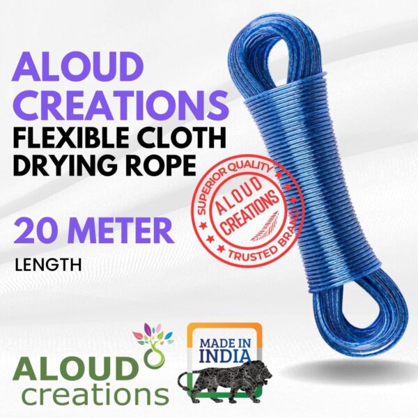 Aloud Creations PVC Coated Steel Wire Rope for Drying Clothes/Clothesline, Length 20 Meter with 2 Plastic Hooks (Multi Colour) – Pack of 2 - Image 5