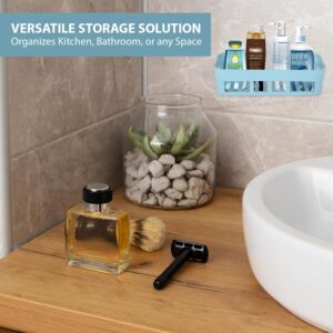 Zureni Plastic Bathroom Shelf with Self Adhesive Hooks Rack No Drill Wall Mounted Organizer Shower Caddy Suction Cup Basket for Shampoo Body Wash Loofahs- Blue - Image 6