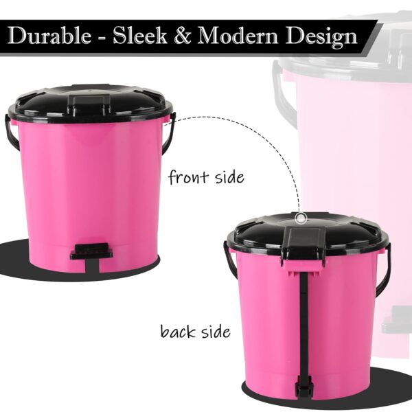 Kuber Industries (Pack of 2) Pedal Dustbin (7 LTR) Dustbin with Lid | Garbage Bin with Handle | Dustbin for Kitchen, Bathroom | Wet & Dry Waste Bin | Black Dhakkan Trash Can | Deep Pink - Image 6