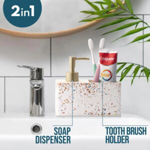 pllushh resin Bathroom Accessories Set (Pink Terrazzo) - Liquid Soap Dispenser for Wash Basin & Tooth Brush Holder Bathroom Set Combo, Soap Dispenser and Toothbrush Holder & Hand Wash Bottle - Image 3