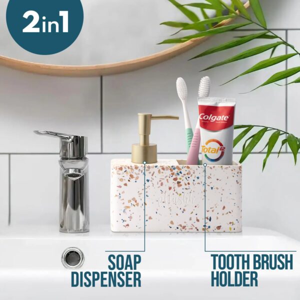 pllushh resin Bathroom Accessories Set (Pink Terrazzo) - Liquid Soap Dispenser for Wash Basin & Tooth Brush Holder Bathroom Set Combo, Soap Dispenser and Toothbrush Holder & Hand Wash Bottle - Image 3