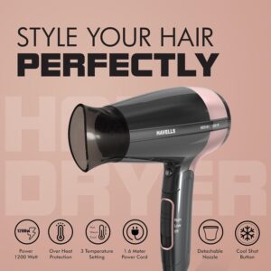 Havells 1200W Foldable Hair Dryer; 3 Heat Settings With Cool Shot (Hot/Cool/Warm),Heat Balance Technology|Cool Black|Your Perfect Blow Dry Companion For Effortless Hair Styling|Hd3161-1200 Watts - Image 6
