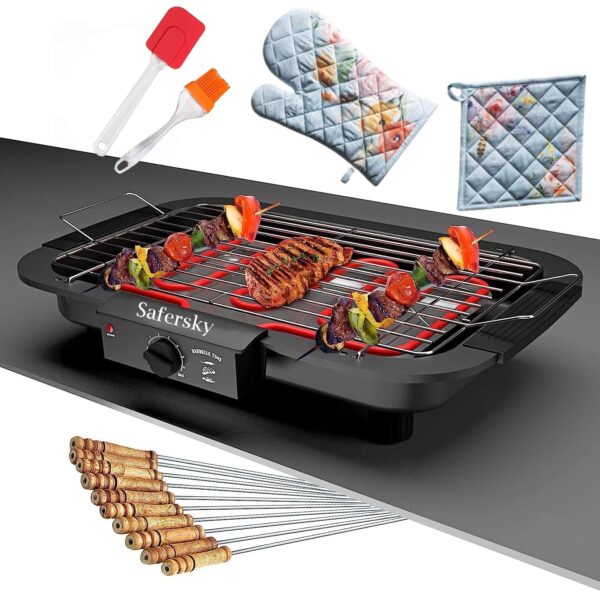 SAFERSKY Electric Barbeque Grill Home 2000W Non Stick Electric Bbq Grill Temperature Control Tandoori Maker Smokeless Barbeque Grill Set For Indoor/Outdoor 12 Stick, Gloves Set, And 2 Oil Brush - Image 3