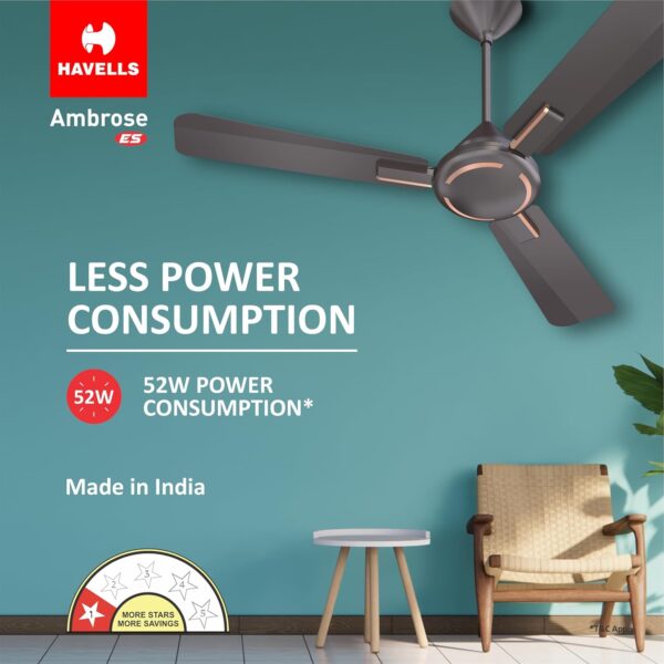 Havells 1200Mm Ambrose Es Ceiling Fan|Premium Matt Finish,Decorative Fan,Elegant Looks,High Air Delivery,Energy Saving,100% Pure Copper Motor|2 Year Warranty By Brand|3.8 stars,(Pack Of 1,Copper) - Image 3