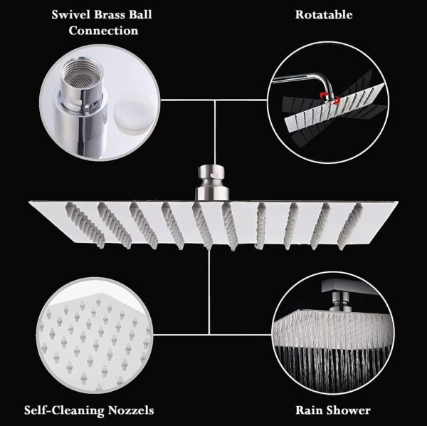 SKADIOO 8 inch shower Stainless Steel 304 shower head 8 inch, luxury bathroom shower 8 x 8 size, heavy metal SS-304 grade material, Ultra slim, Silver, 1 set - Image 6