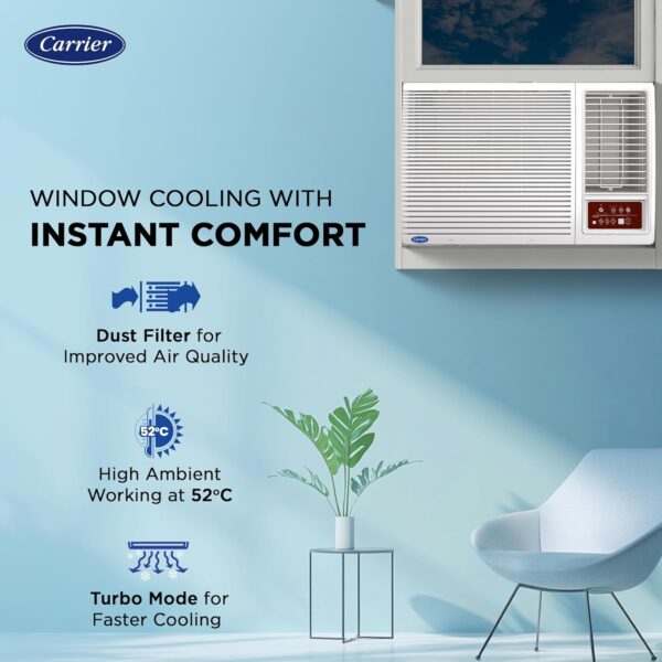 Carrier 1.5 Ton 5 Star Inverter Window AC(Copper,High Density Filter for Dust Filtration, 2Way Air Directional Control, ESTRA Fxi,CIW19SC5R35F0,White) - Image 6