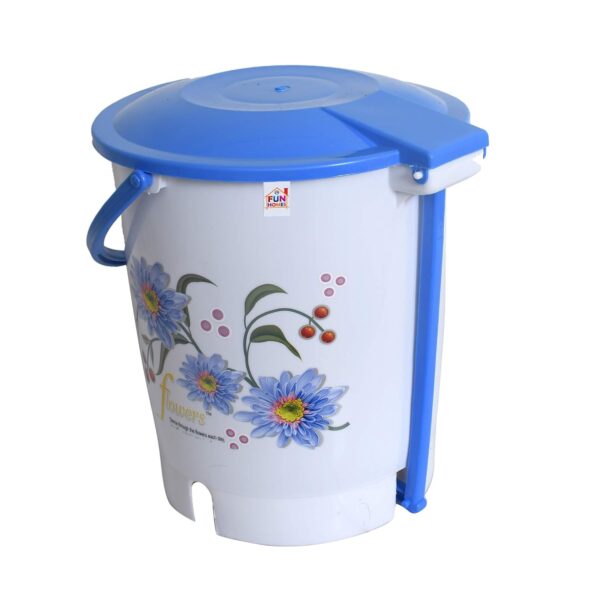 Fun Homes 10 Liters Durable Plastic Dustbin for Home with Pedal, Lid & Handle | Multi-Purpose Flower Print Dustbin for Kitchen, Bathroom & Office | Garbage Bin Trash Can for Wet & Dry Waste | Blue - Image 4