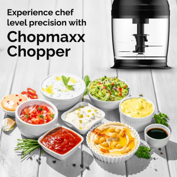 Crompton ChopMaxx Electric Vegetable Chopper | 300 Watts Motors | Twin S-Shaped Ninja food grade blades | 800 ml see through food grade bowl | Whisking attachment | Easy to clean & Store - Image 9