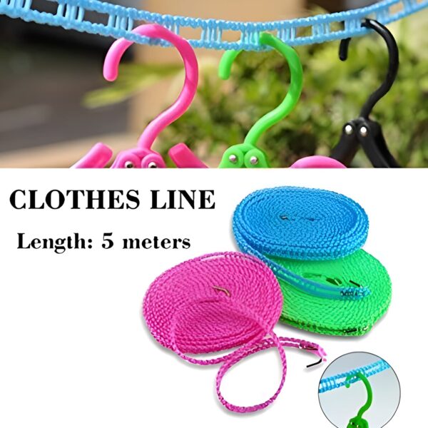 Oblivion 5 Meters Windproof Anti-Slip Clothes Washing Line Drying Nylon Rope with Hooks - Multicolor - Image 8