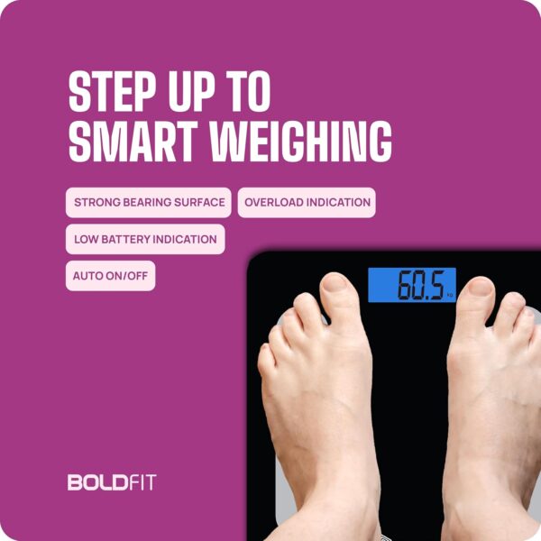 Boldfit Weight Machine for Body Weight Machine Digital Bathroom Scale for Human Body Weight Measurement Extra Thick Weighing Scale with LCD Display 36Months Warranty, Black,Max Weight 180Kgs - Image 7