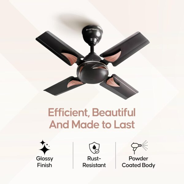 LONGWAY Creta P1 600 mm/24 inch Ultra High Speed 4 Blade Anti-Dust Decorative Star Rated Ceiling Fan (Smoked Brown, Pack of 1) - Image 7