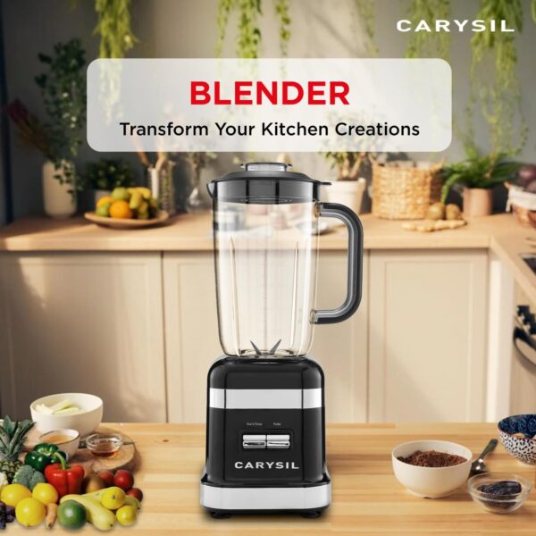 Carysil Blender | Juicer, Mixer, Grinder, Smoothie Maker | Heavy Duty ABS Body | 220 V Power with 1.2L Blender Jar | Variable Speed Control | Black Finish - Image 3