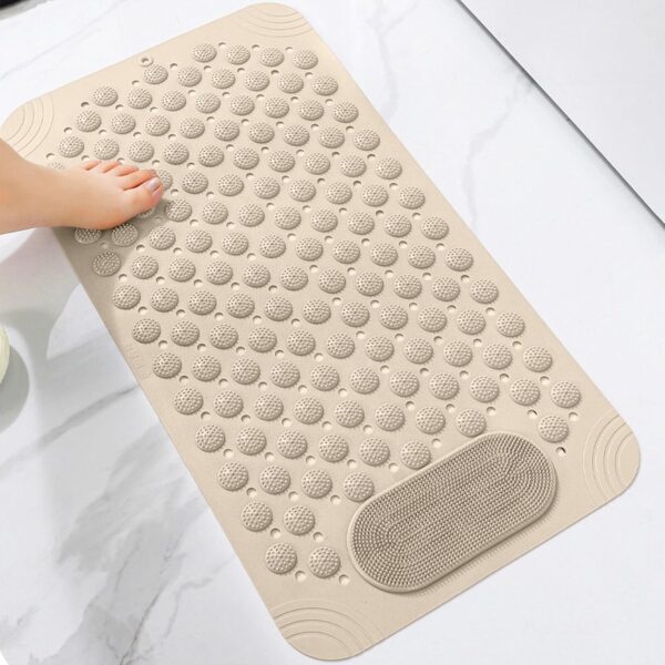 RichAxis Anti Skid Bath mat with Foot Scrubber for Bath Room Shower mat with Suction Cups & Drain Holes Silicone Floor mat for Kids & Adults (70 x 35, Beige) - Image 9