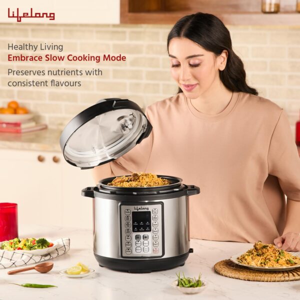 Lifelong Aluminium 5L Electric Steam Pressure Cooker - Slow Cook Method Preserving Nutrients - For All Steam Cooked Food Rice, Added Functions Yogurt, Sautã© & Warm & 9 Presets, 5 Liters, Black - Image 5