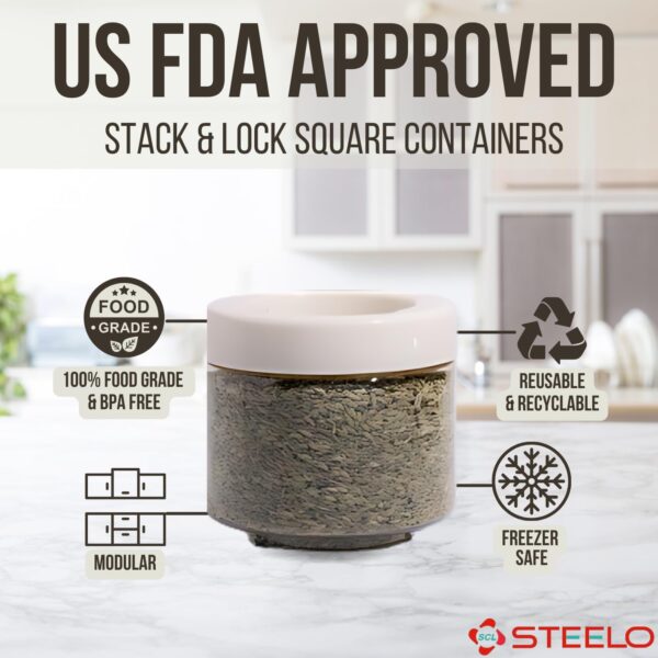 Steelo Stack & Lock Plastic Kitchen Storage Round Container Set - Air Tight, Fridge safe, US FDA Approved, PET Food Grade Heavy Duty Material, BPA Free (Clear, 500 ml, Pack of 6) - Image 4