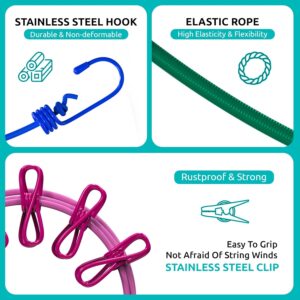 Eightiz Cloth Drying Rope with Hooks Elastic Cloth Hanging Rope for Cloth Drying with 12 Clips Cloth Rope for Drying Clothes for Travel Home Outdoor Kapde Sukhane ki Rassi Wire -Multicolor (PACK OF 1) - Image 6