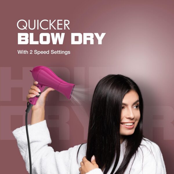 Havells 1000 Watt Foldable Hair Dryer; 2 Heat Settings (Hot/Warm), Heat Balance Technology | Purple | Your Perfect Blow Dry Companion For Effortless Hair Styling | Hd1810 - Image 6