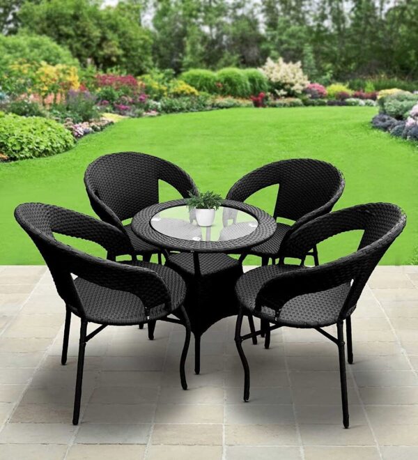 Corazzin Garden Patio Seating Chair and Table Set Outdoor Balcony Garden Coffee Table Set Furniture with 1 Table and 4 Chairs Set (Black), Rattan, 22 Inch, 24 Inch, Inch - Image 2