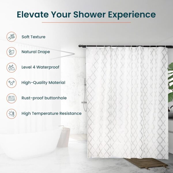 Kuber Industries 6x6 Ft Waterproof Shower Curtains for Bathroom | Washroom Partition Screen & Wall Divider Parda for Bath | Checkered - Silver - Image 4