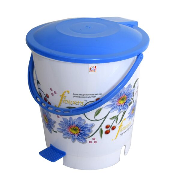 Fun Homes 10 Liters Durable Plastic Dustbin for Home with Pedal, Lid & Handle | Multi-Purpose Flower Print Dustbin for Kitchen, Bathroom & Office | Garbage Bin Trash Can for Wet & Dry Waste | Blue - Image 2