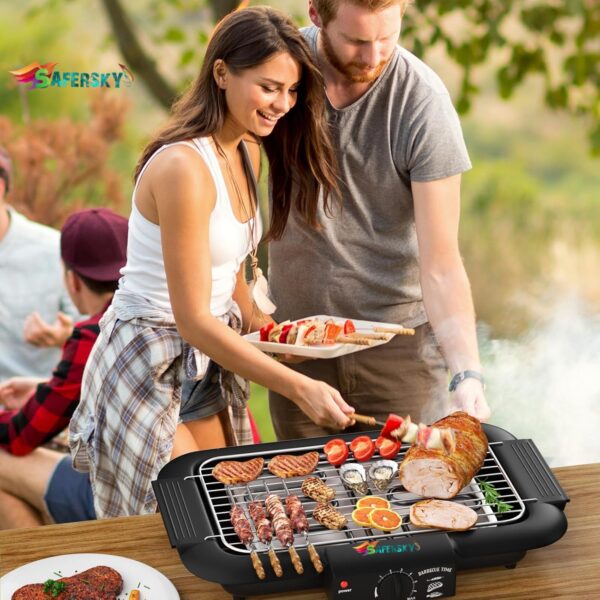 SAFERSKY Electric Barbeque Grill Home 2000W Non Stick Electric Bbq Grill Temperature Control Tandoori Maker Smokeless Barbeque Grill Set For Indoor/Outdoor 12 Stick, Gloves Set, And 2 Oil Brush - Image 7