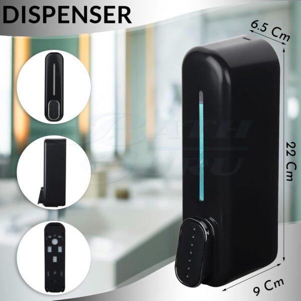 BATH GURU Bathroom Soap Shampoo Abs Wall Mounted Liquid Sanitizer Gel Kitchen Dishwash Plastic Dispenser 350 Ml Pack of 1 Slim Black - Image 8