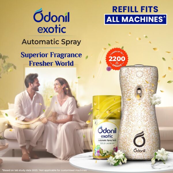 DABUR Odonil Exotic Automatic Spray - 225Ml | Gold Jasmine | 2X Long Lasting | Fits all Machines | 2200 Sprays Guaranteed | Lasts Upto 60 Days | Suitable for Washroom, Gym area, Living Room & Office - Image 2