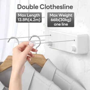 Retractable Cloth line for Drying Clothes Indoor,Heavy Duty Double Cloth Drying Rope for Balcony,Wall Mounted Cloth Drying Stand Laundry Clothesline Adjustable Washing Line 13.8 Ft Wire-White,Pack of 1 - Image 4