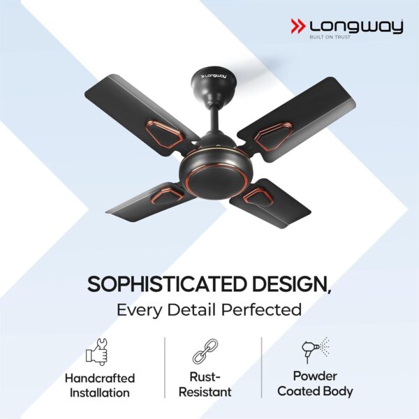 LONGWAY Kiger P1 600 mm/24 inch Ultra High Speed 4 Blade Anti-Dust Decorative Star Rated Ceiling Fan (Smoked Brown, Pack of 1) - Image 8