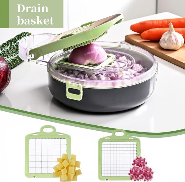 Raawan 14-in-1 Multipurpose Chopper, Vegetable & Fruit Cutter, Grater, Peeler, Slicer, Dicer with Container, Easy Push-to-Clean Button, Mandolin Slicer for Kitchen - Image 5