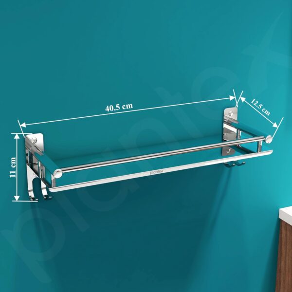 Plantex Stainless Steel Shelf for Bathroom/Stand for Bathroom/Kitchen/Living Room with Hooks and Railings/Bathroom Accessories (16x5 inches, Chrome) - Image 3