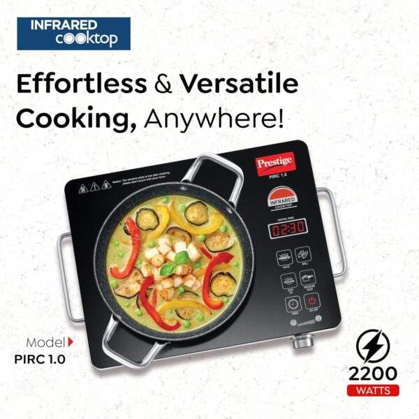 Prestige Infrared Cooktop PIRC 1.0 | 2200W, Stainless Steel & Ceramic | Adjustable Temperature Control | Cool Touch Handle | 1-Year Warranty | Black - Image 4