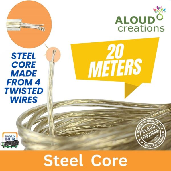 Aloud Creations PVC Coated Steel Wire Rope for Drying Clothes/Clothesline, Length 20 Meter with 2 Plastic Hooks (Multi Colour) – Pack of 2 - Image 3