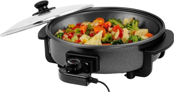 SKYTONE Electric Skillet and Frying Pan, 12 Inch Round Cooker with Nonstick Coating, 1500W Power, Adjustable Temperature Control, Tempered Glass Lid with Vent and Cool Touch Handles (Tableware) - Image 2