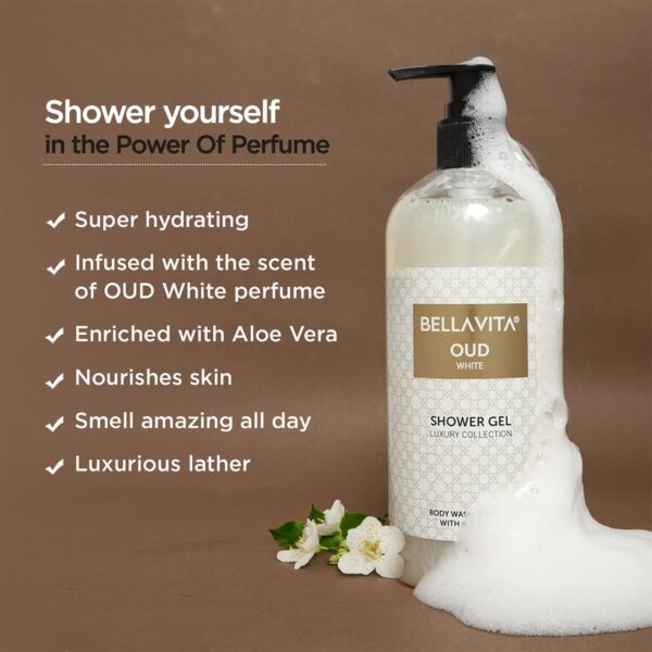 Bella Vita Luxury OUD WHITE Unisex Body Wash Refreshing Shower Gel for Deep Cleansing, Hydrating, Moisturising, Softer & Smoother Skin with Aloe Vera 500 ml - Image 6