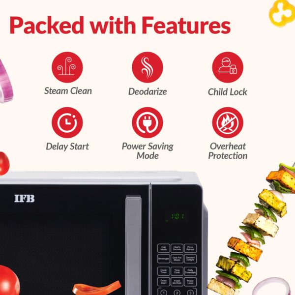 IFB 24L Solo Microwave Oven (24PM2S, Multi Stage Cooking with 69 Indian & Continental Auto Cook Menus, Child-lock Protection, Deodorize function, Delay Start & Power Save, Silver) - Image 5