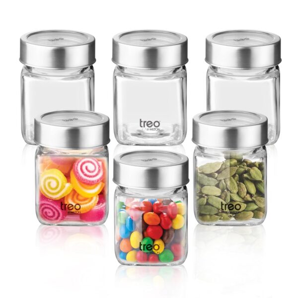 Treo By Milton Cube Storage Glass Jar, Set of 6, 180 ml Each, Transparent, BPA Free, Storage Jar, Kitchen Organizer Modular, Multipurpose Cookies Jar - Image 2