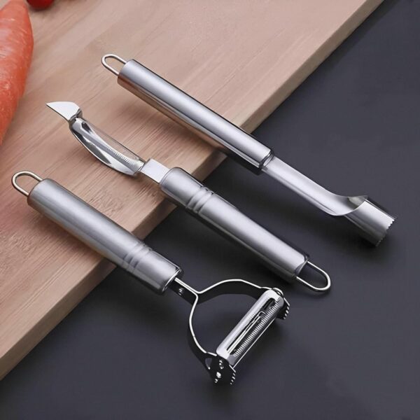 Solitude (Set of 3) Stainless Steel Vegetable Peeler Set Includes Apple Corer, Straight Julienne Peeler, Veggie Cutter & Slicer - Image 2