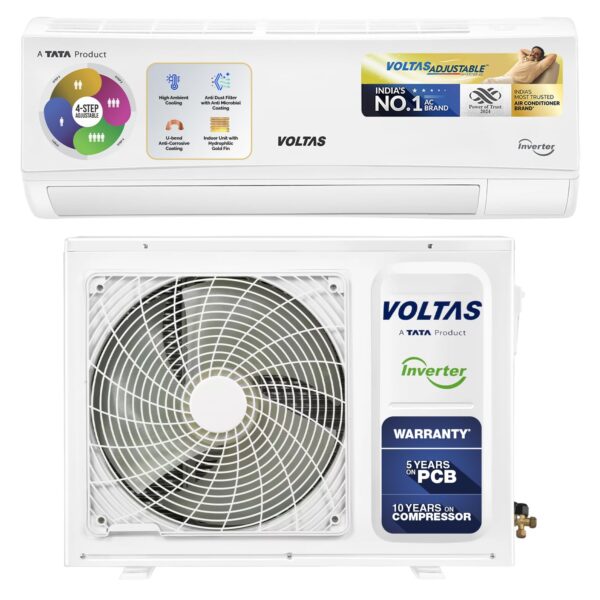 Voltas 1 ton 5 Star, Inverter Split AC (Copper, 4-in-1 Adjustable Mode, Anti-dust Filter, 125V Vectra CAW, White) - Image 2