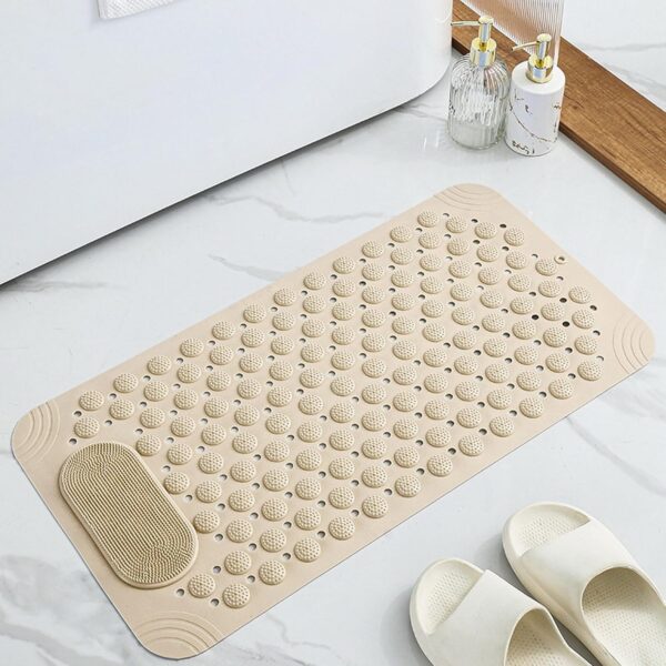 RichAxis Anti Skid Bath mat with Foot Scrubber for Bath Room Shower mat with Suction Cups & Drain Holes Silicone Floor mat for Kids & Adults (70 x 35, Beige) - Image 8