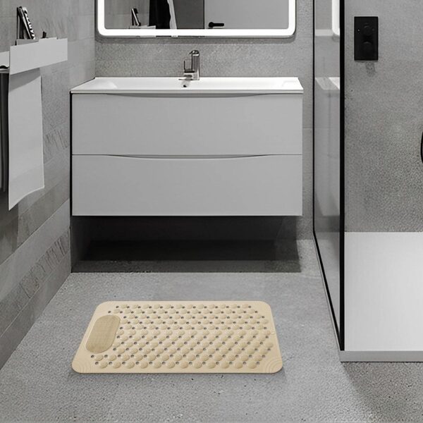 RichAxis Anti Skid Bath mat with Foot Scrubber for Bath Room Shower mat with Suction Cups & Drain Holes Silicone Floor mat for Kids & Adults (70 x 35, Beige) - Image 5