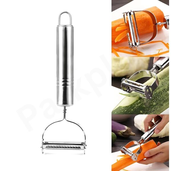 Vivatra Dual 2-in-1 Peeler and Slicer for Vegetables and Fruits with Julienne and Serrated Blades, Stainless Steel Kitchen Tool - Image 3