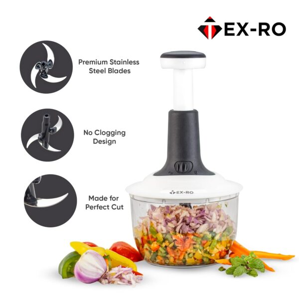 TEX-RO Push Chopper for Kitchen Use | Vegetable Cutter & Onion Chopper | Vegetable Chopper for Kitchen (1600 Ml, Plastic) - Image 4