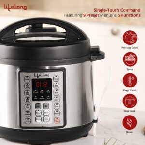Lifelong Aluminium 5L Electric Steam Pressure Cooker - Slow Cook Method Preserving Nutrients - For All Steam Cooked Food Rice, Added Functions Yogurt, Sautã© & Warm & 9 Presets, 5 Liters, Black - Image 4