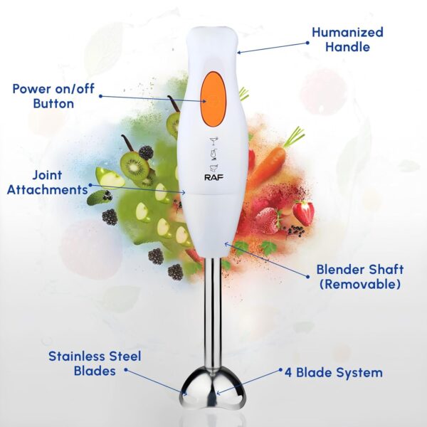 FWQPRA Electric Hand Blender With Blender Jar | 300Watt with Stainless Steel Blades | Powerful Portable Easy Control Grip Stick Mixer | Perfect for Smoothies, Puree Baby Food & Soup | White - Image 7